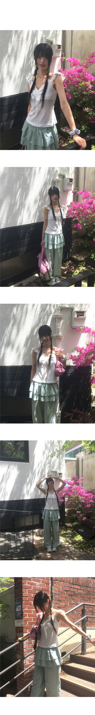 Noe Punching Lace Ribbon Frill Sleeveless