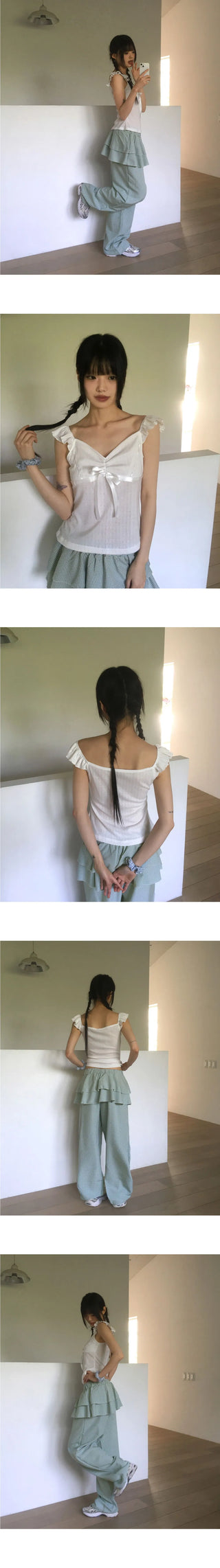Noe Punching Lace Ribbon Frill Sleeveless