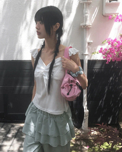 Noe Punching Lace Ribbon Frill Sleeveless