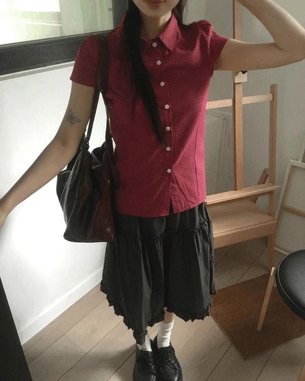 Pocari Slim Check Short Sleeve Shirt