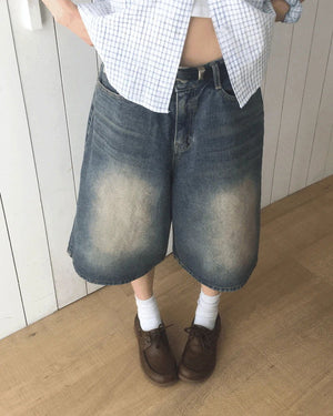 Tout Faded Wide Denim Bermuda Pants