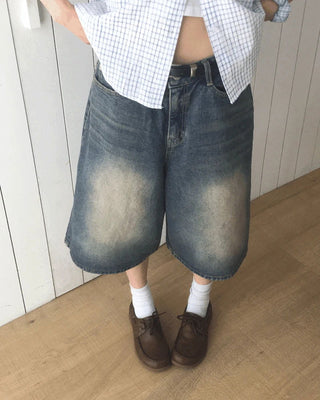 Tout Faded Wide Denim Bermuda Pants