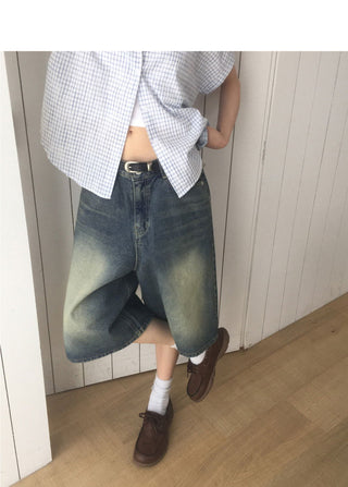 Tout Faded Wide Denim Bermuda Pants