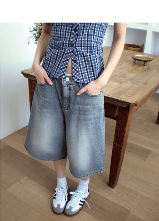 Tout Faded Wide Denim Bermuda Pants