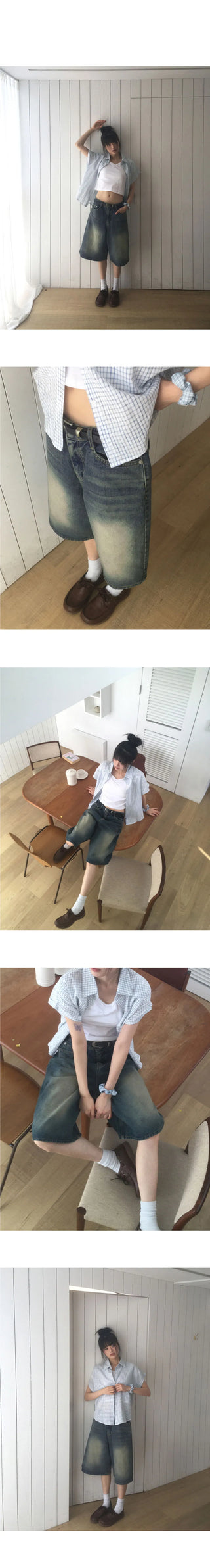 Tout Faded Wide Denim Bermuda Pants