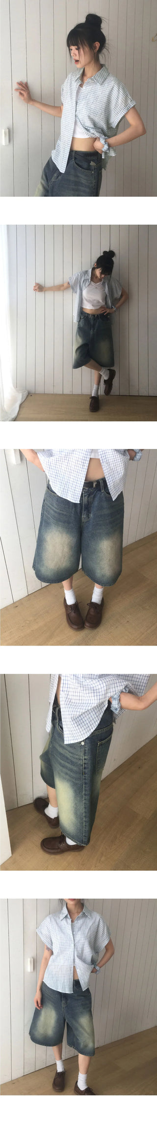 Tout Faded Wide Denim Bermuda Pants