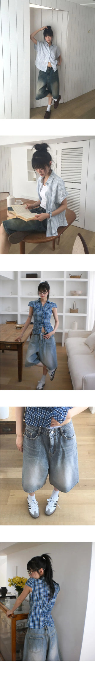 Tout Faded Wide Denim Bermuda Pants