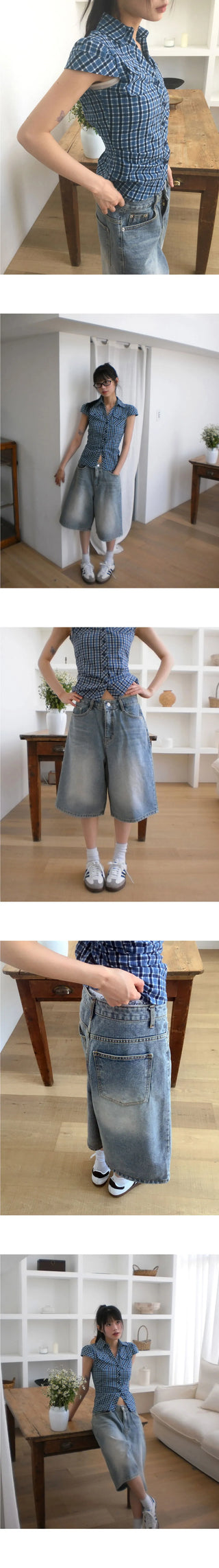 Tout Faded Wide Denim Bermuda Pants