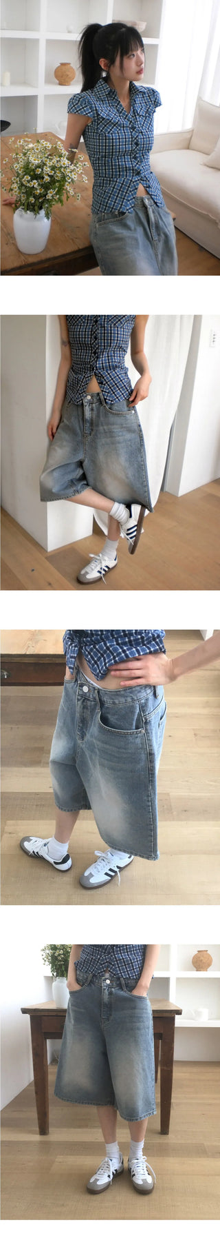 Tout Faded Wide Denim Bermuda Pants