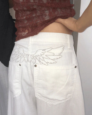 Celto Angel Wings Embroidered Wide Pants