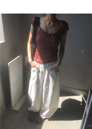 Celto Angel Wings Embroidered Wide Pants