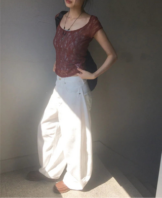 Celto Angel Wings Embroidered Wide Pants