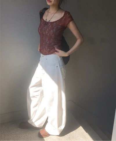Celto Angel Wings Embroidered Wide Pants
