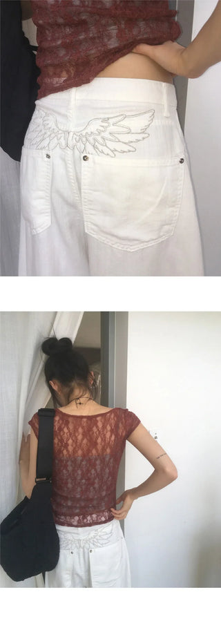 Celto Angel Wings Embroidered Wide Pants