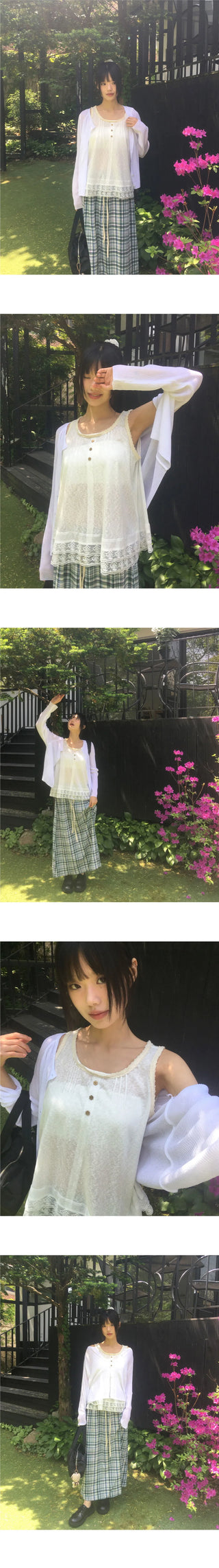 Toyou Pintuck Frill Button Lace Sleeveless