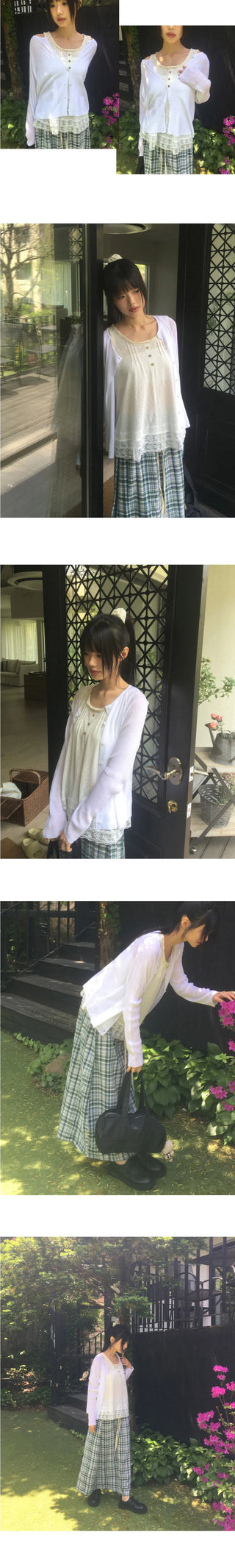 Toyou Pintuck Frill Button Lace Sleeveless