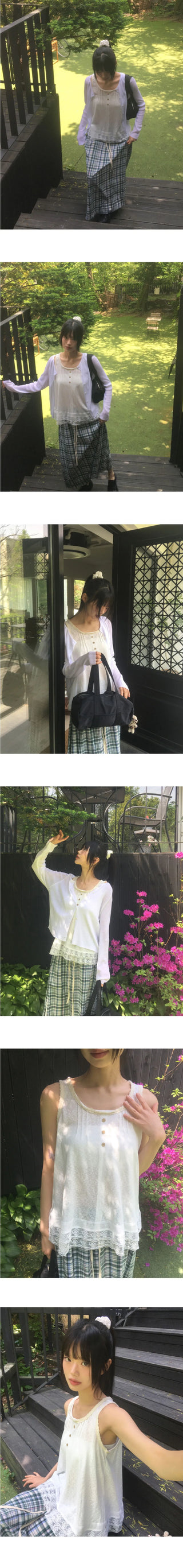 Toyou Pintuck Frill Button Lace Sleeveless