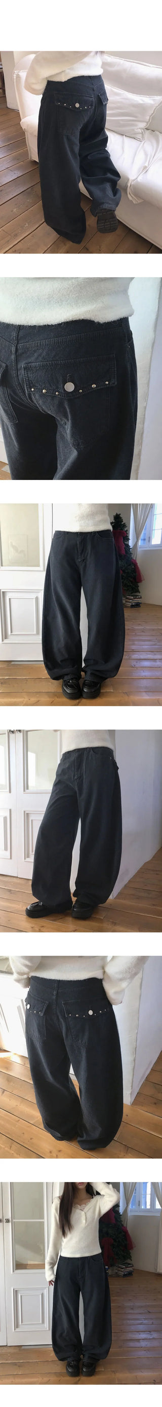 Fine Studded Fleece-lined Vintage Wide Pants