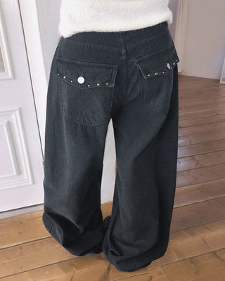 Fine Studded Fleece-lined Vintage Wide Pants