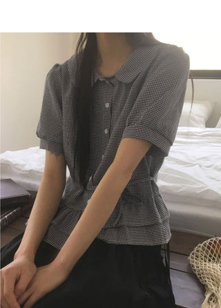 Saon Round Collar Frill Puff Blouse