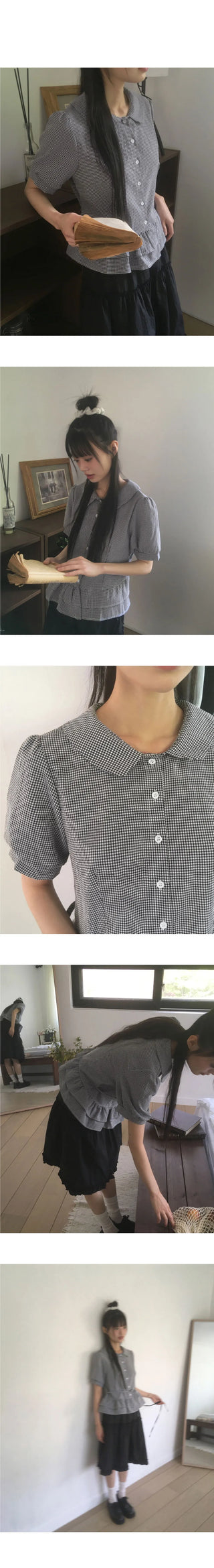 Saon Round Collar Frill Puff Blouse