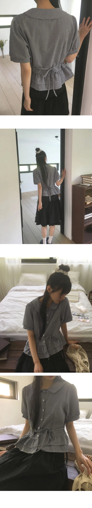 Saon Round Collar Frill Puff Blouse