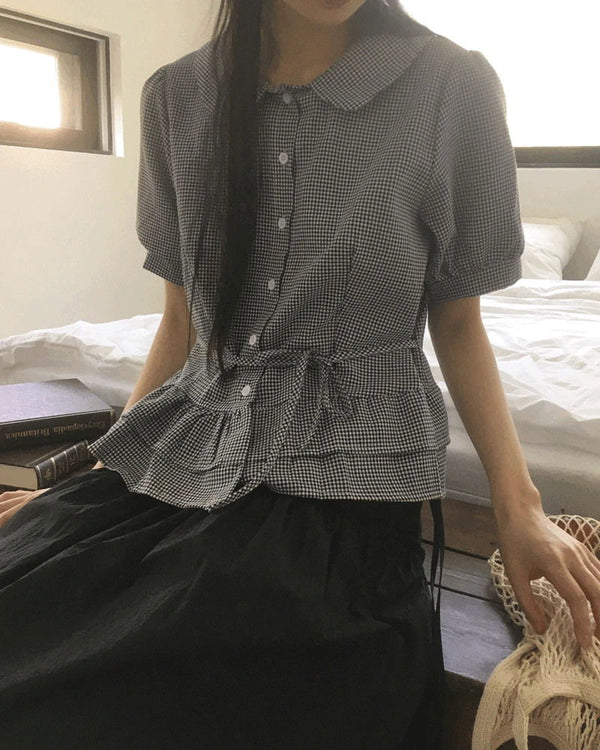 Saon Round Collar Frill Puff Blouse