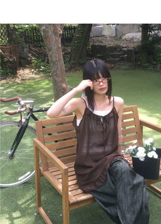 Veru Dot Frill Sheer Sleeveless Layered One Dress