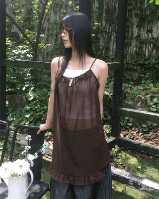 Veru Dot Frill Sheer Sleeveless Layered One Dress