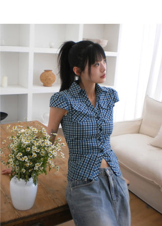 Runner Pocket Shirring V-Neck Short Sleeve Shirt