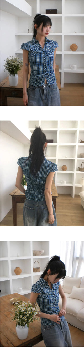 Runner Pocket Shirring V-Neck Short Sleeve Shirt