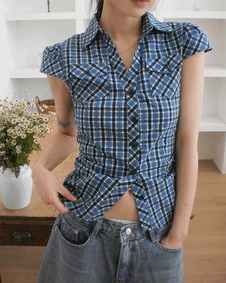 Runner Pocket Shirring V-Neck Short Sleeve Shirt