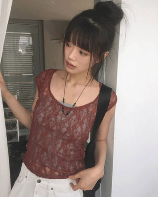 Nuvo See-Through Lace Short Sleeve T-Shirt