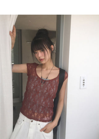 Nuvo See-Through Lace Short Sleeve T-Shirt