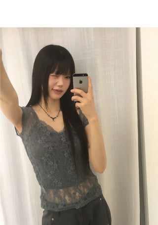 Nuvo See-Through Lace Short Sleeve T-Shirt