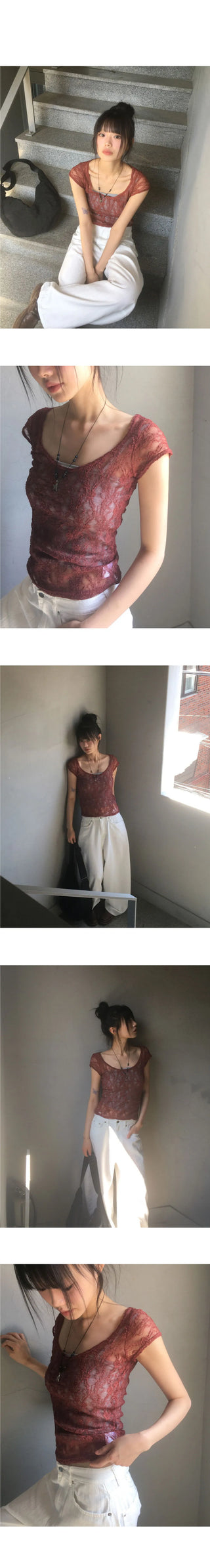 Nuvo See-Through Lace Short Sleeve T-Shirt