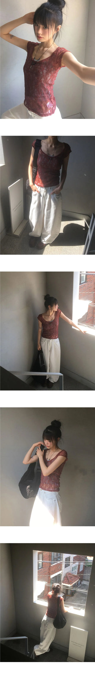 Nuvo See-Through Lace Short Sleeve T-Shirt