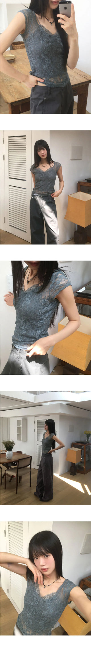 Nuvo See-Through Lace Short Sleeve T-Shirt