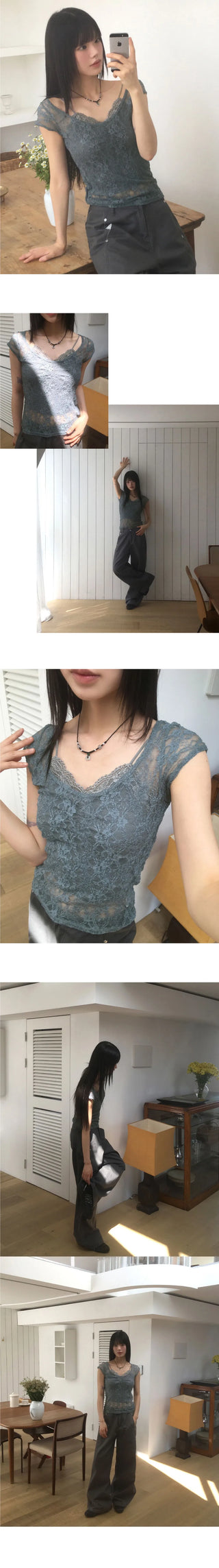 Nuvo See-Through Lace Short Sleeve T-Shirt