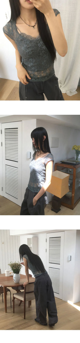 Nuvo See-Through Lace Short Sleeve T-Shirt