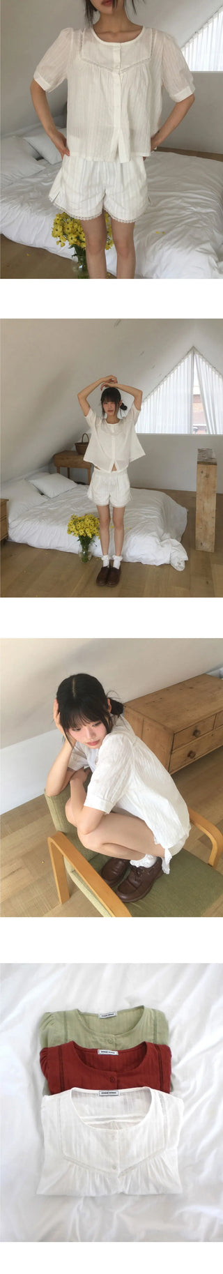 Hayoko Vintage Punching Short Sleeve Blouse