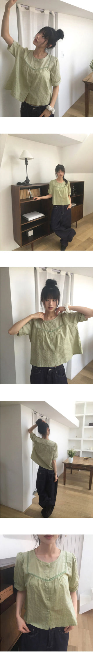 Hayoko Vintage Punching Short Sleeve Blouse