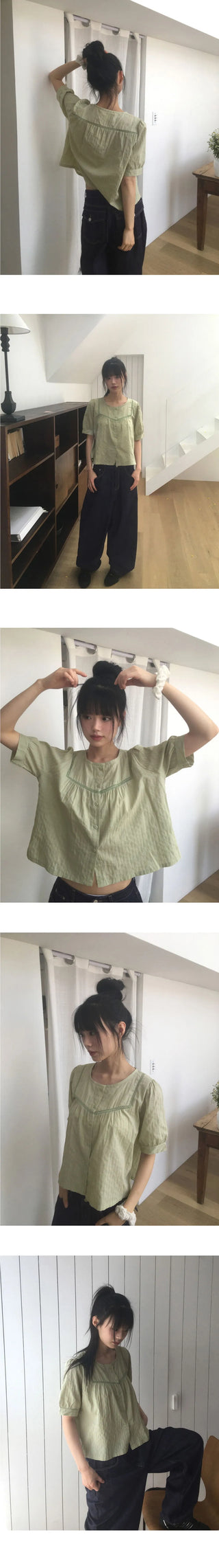 Hayoko Vintage Punching Short Sleeve Blouse