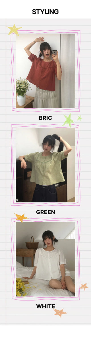 Hayoko Vintage Punching Short Sleeve Blouse