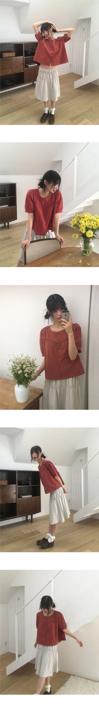Hayoko Vintage Punching Short Sleeve Blouse