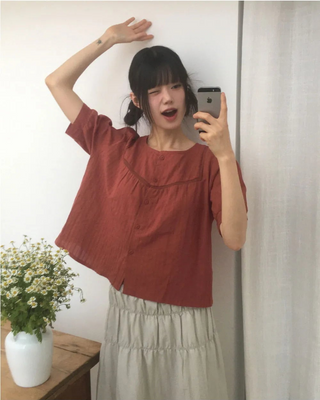 Hayoko Vintage Punching Short Sleeve Blouse