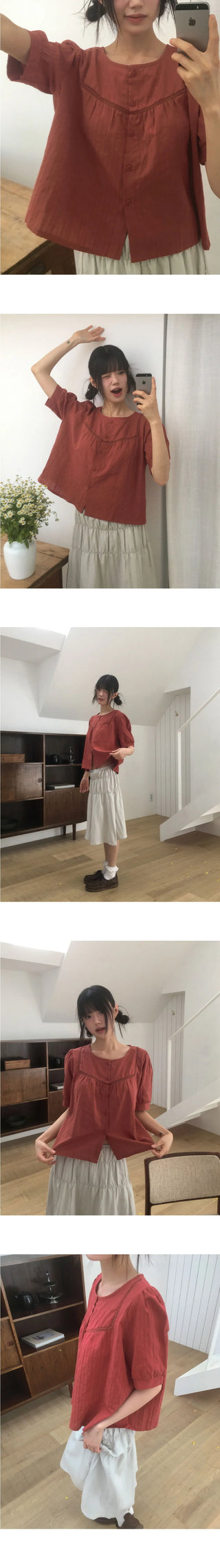 Hayoko Vintage Punching Short Sleeve Blouse