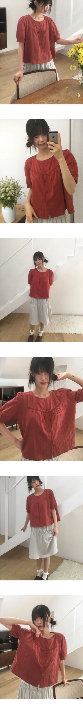 Hayoko Vintage Punching Short Sleeve Blouse