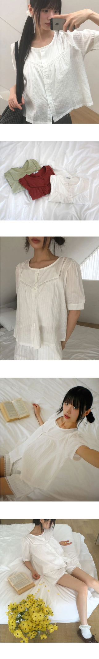 Hayoko Vintage Punching Short Sleeve Blouse