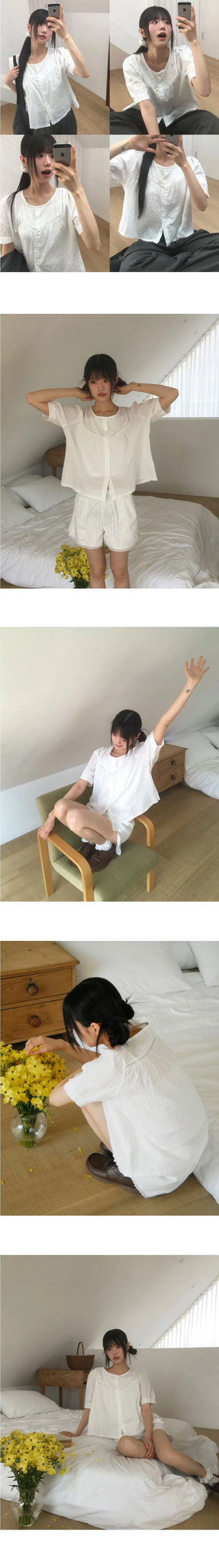 Hayoko Vintage Punching Short Sleeve Blouse